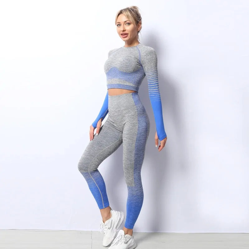 Seamless Ombre Long Sleeve Yoga Set